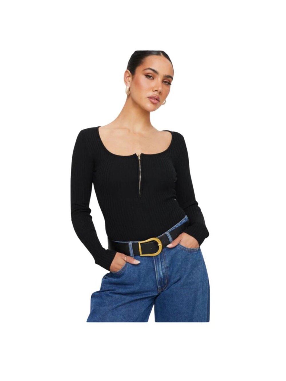 Princess Polly Black Ribbed Knit Long Sleeve Bodify L/XL NWT Going Out Top